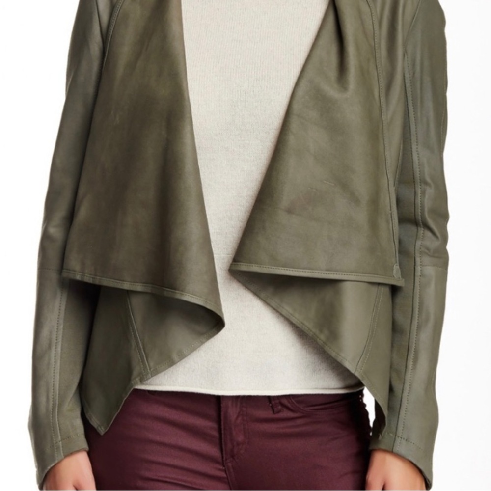 Lamarque Olive Green Draped Leather Jacket